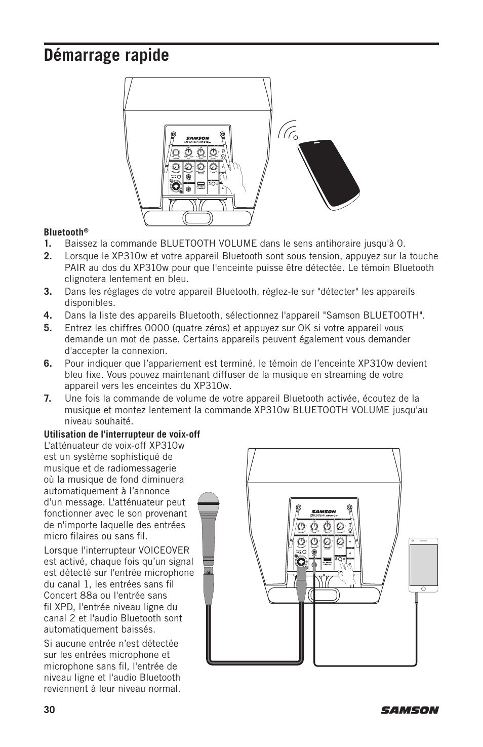 Démarrage rapide | Samson Expedition XP310w-D: 542 to 566 MHz 10" 300W Portable PA System with Wireless Microphone (D) User Manual | Page 30 / 88