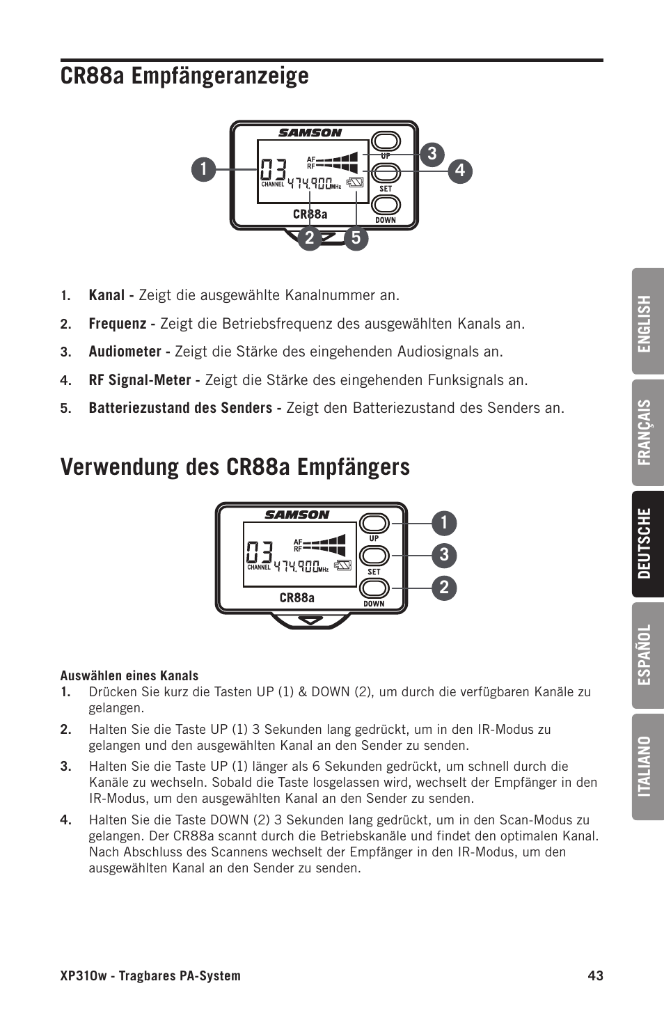 Samson Expedition XP310w-D: 542 to 566 MHz 10" 300W Portable PA System with Wireless Microphone (D) User Manual | Page 43 / 88