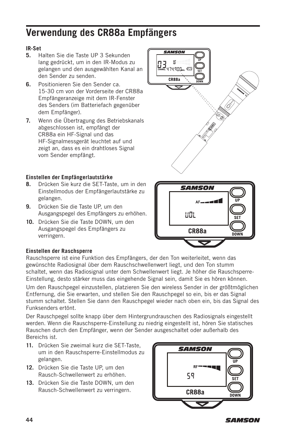 Verwendung des cr88a empfängers | Samson Expedition XP310w-D: 542 to 566 MHz 10" 300W Portable PA System with Wireless Microphone (D) User Manual | Page 44 / 88