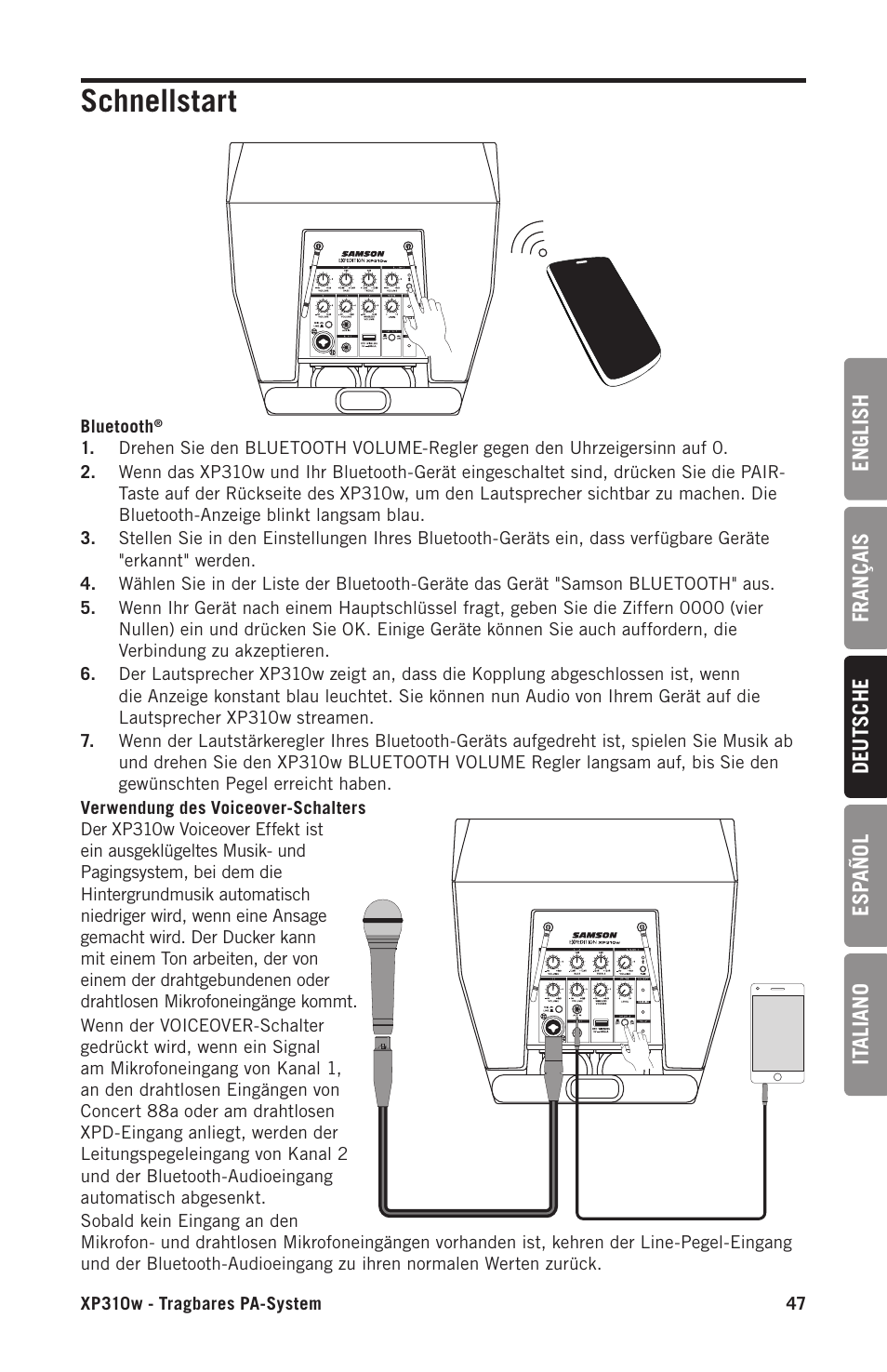 Schnellstart | Samson Expedition XP310w-D: 542 to 566 MHz 10" 300W Portable PA System with Wireless Microphone (D) User Manual | Page 47 / 88