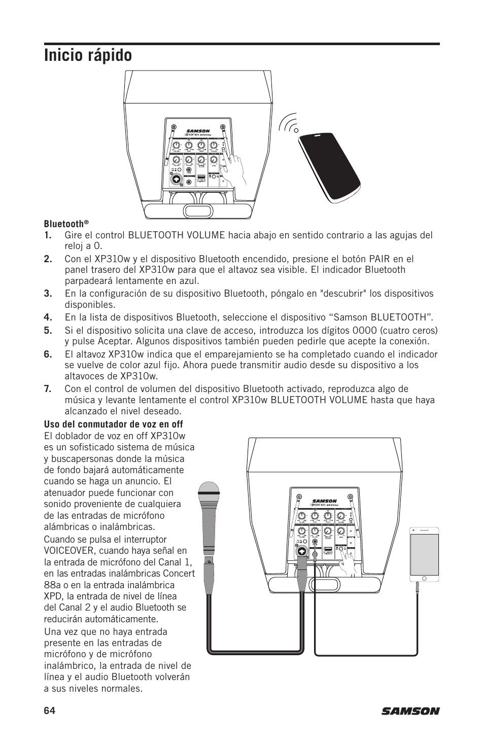 Inicio rápido | Samson Expedition XP310w-D: 542 to 566 MHz 10" 300W Portable PA System with Wireless Microphone (D) User Manual | Page 64 / 88