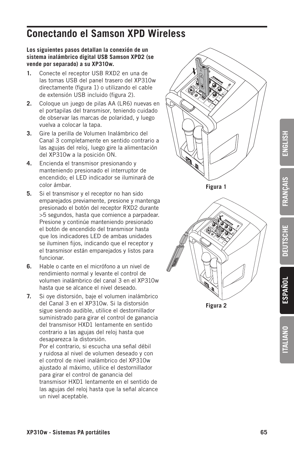 Conectando el samson xpd wireless | Samson Expedition XP310w-D: 542 to 566 MHz 10" 300W Portable PA System with Wireless Microphone (D) User Manual | Page 65 / 88