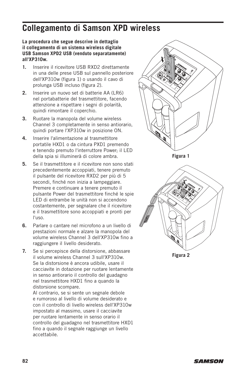 Collegamento di samson xpd wireless | Samson Expedition XP310w-D: 542 to 566 MHz 10" 300W Portable PA System with Wireless Microphone (D) User Manual | Page 82 / 88