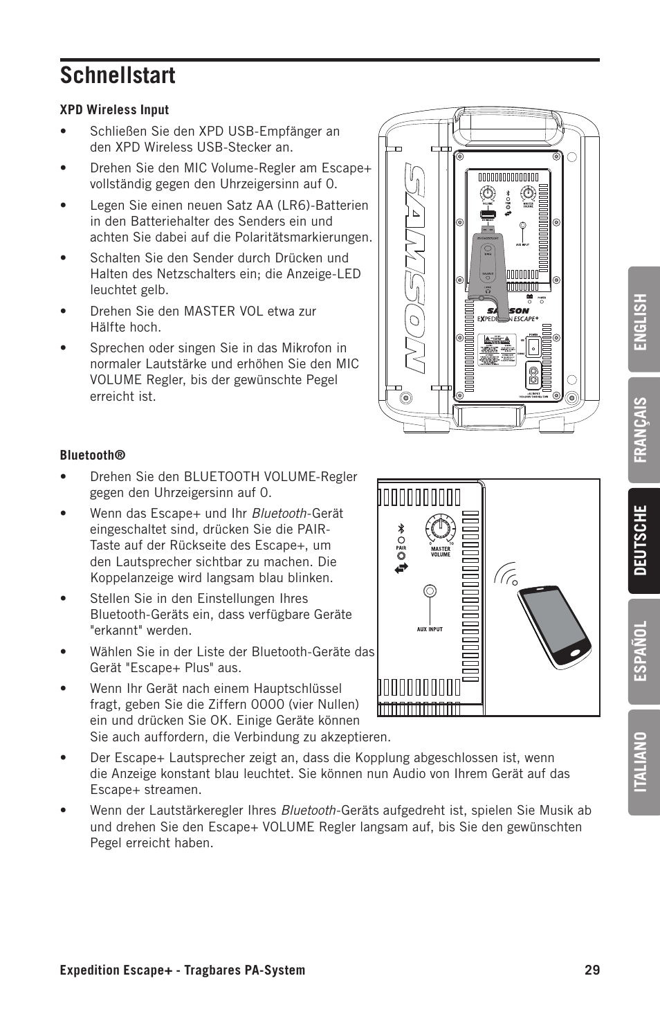 Schnellstart | Samson Expedition Escape+ 6" 2-Way 50W Portable PA System User Manual | Page 29 / 52