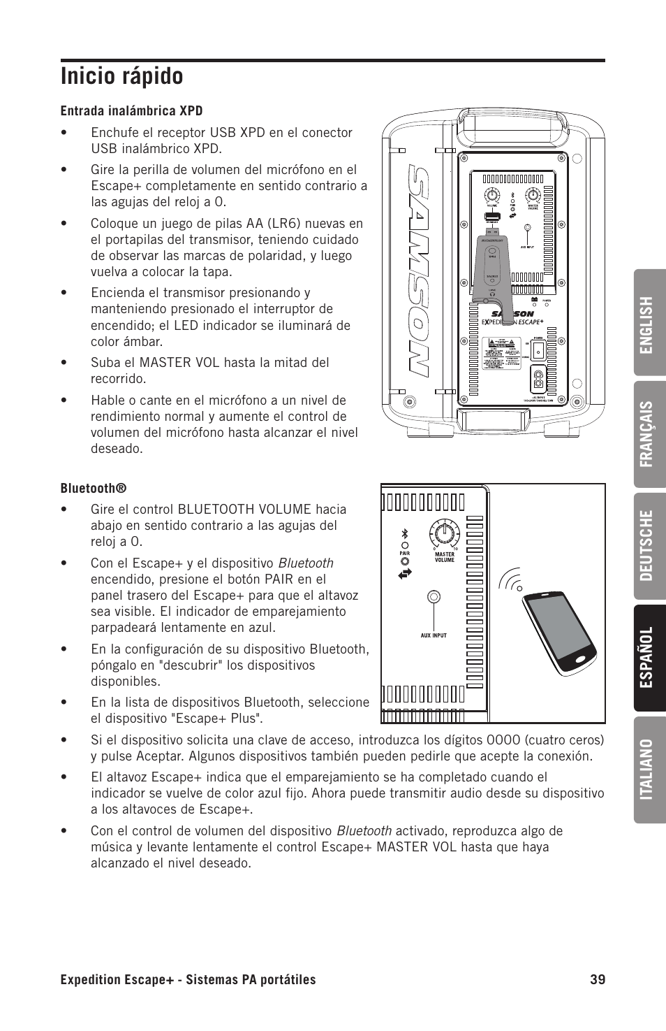 Inicio rápido | Samson Expedition Escape+ 6" 2-Way 50W Portable PA System User Manual | Page 39 / 52