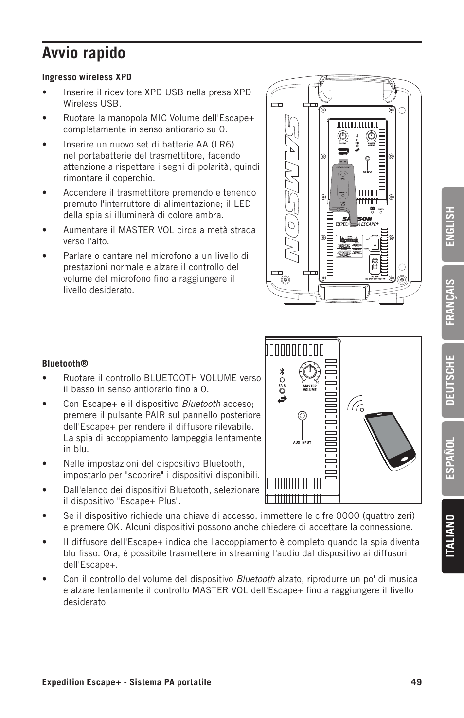 Avvio rapido | Samson Expedition Escape+ 6" 2-Way 50W Portable PA System User Manual | Page 49 / 52