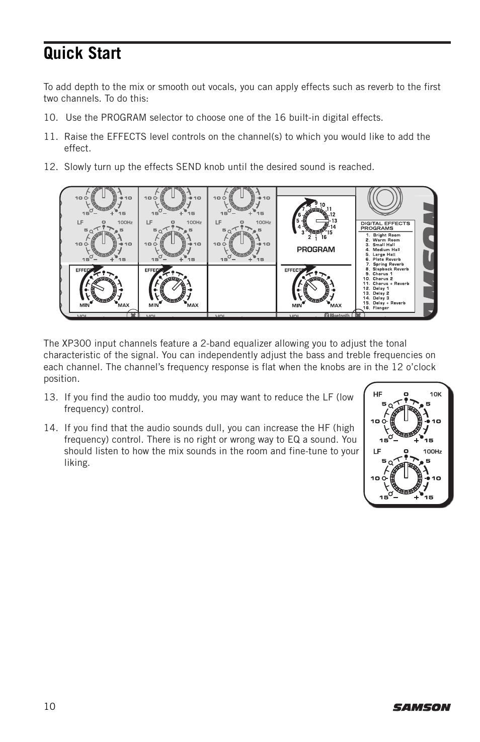 Quick start | Samson Expedition XP300 6" 2-Way 300W All-in-One Portable Bluetooth-Enabled Stereo PA System User Manual | Page 10 / 72