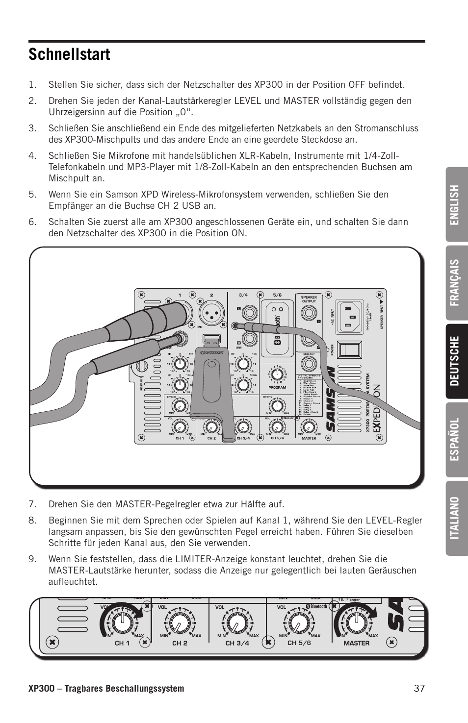 Schnellstart | Samson Expedition XP300 6" 2-Way 300W All-in-One Portable Bluetooth-Enabled Stereo PA System User Manual | Page 37 / 72