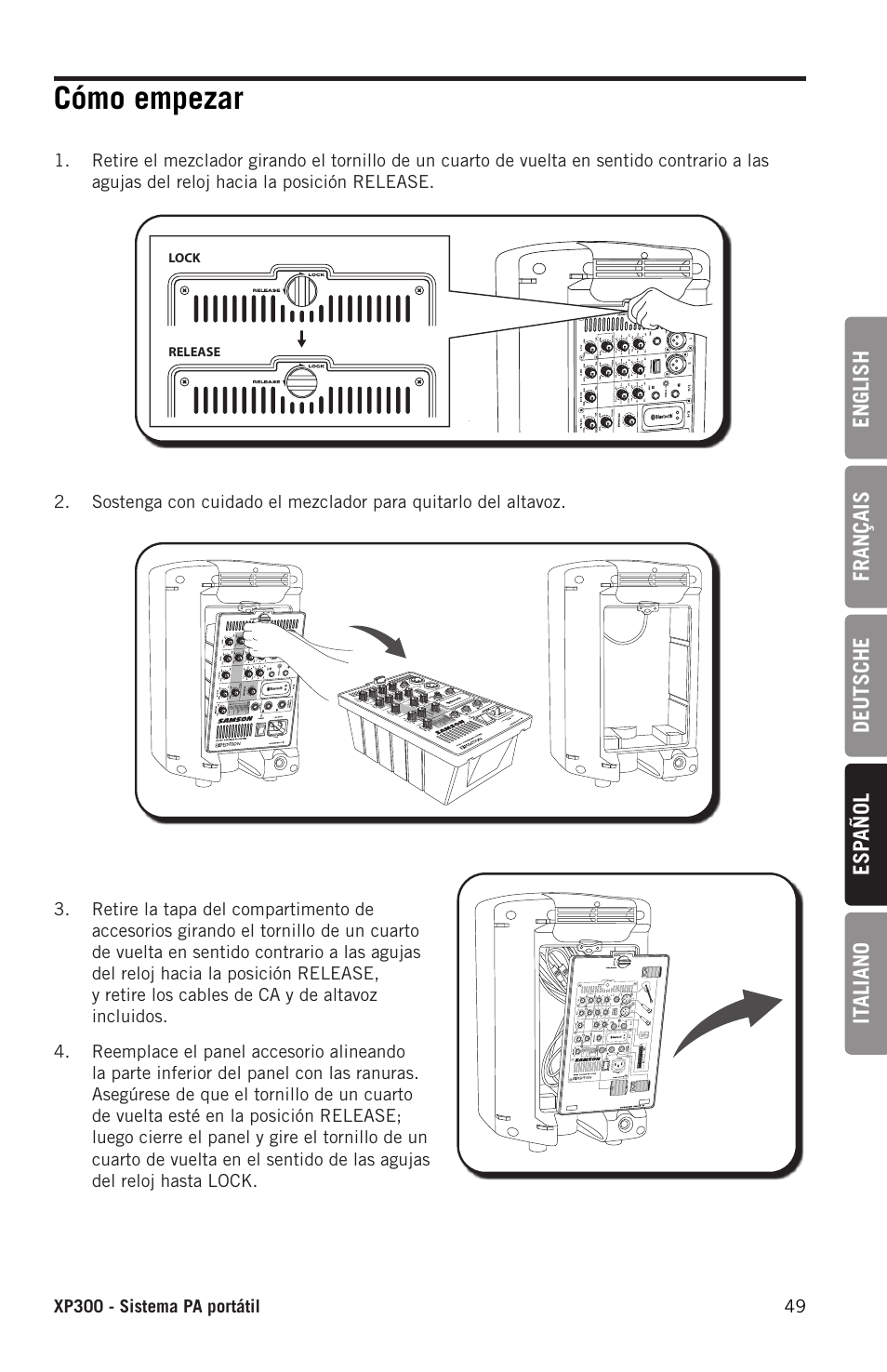 Cómo empezar | Samson Expedition XP300 6" 2-Way 300W All-in-One Portable Bluetooth-Enabled Stereo PA System User Manual | Page 49 / 72