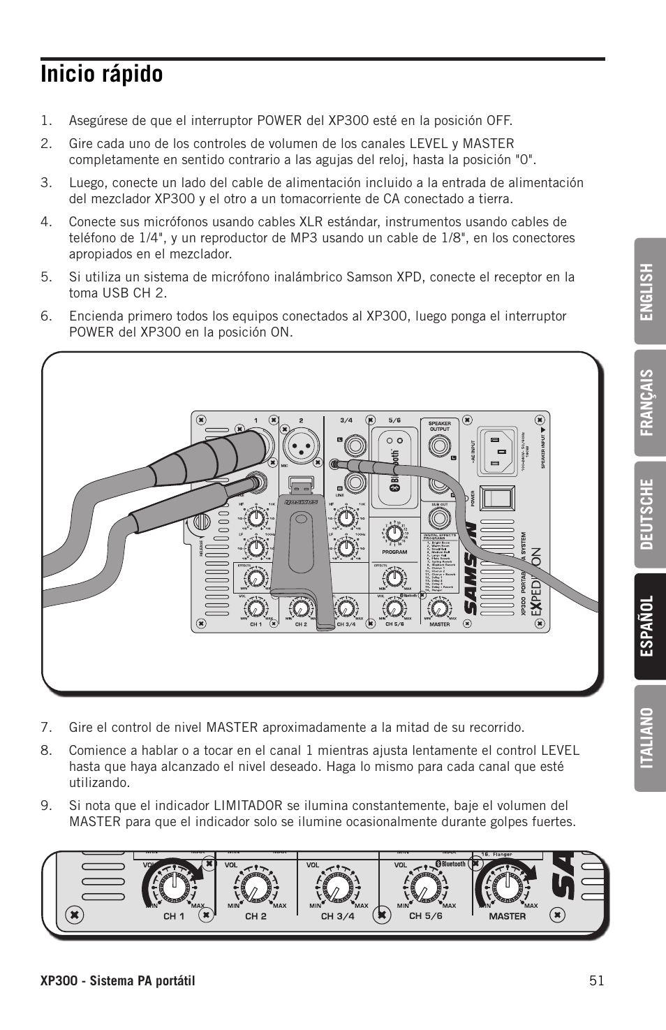 Inicio rápido | Samson Expedition XP300 6" 2-Way 300W All-in-One Portable Bluetooth-Enabled Stereo PA System User Manual | Page 51 / 72