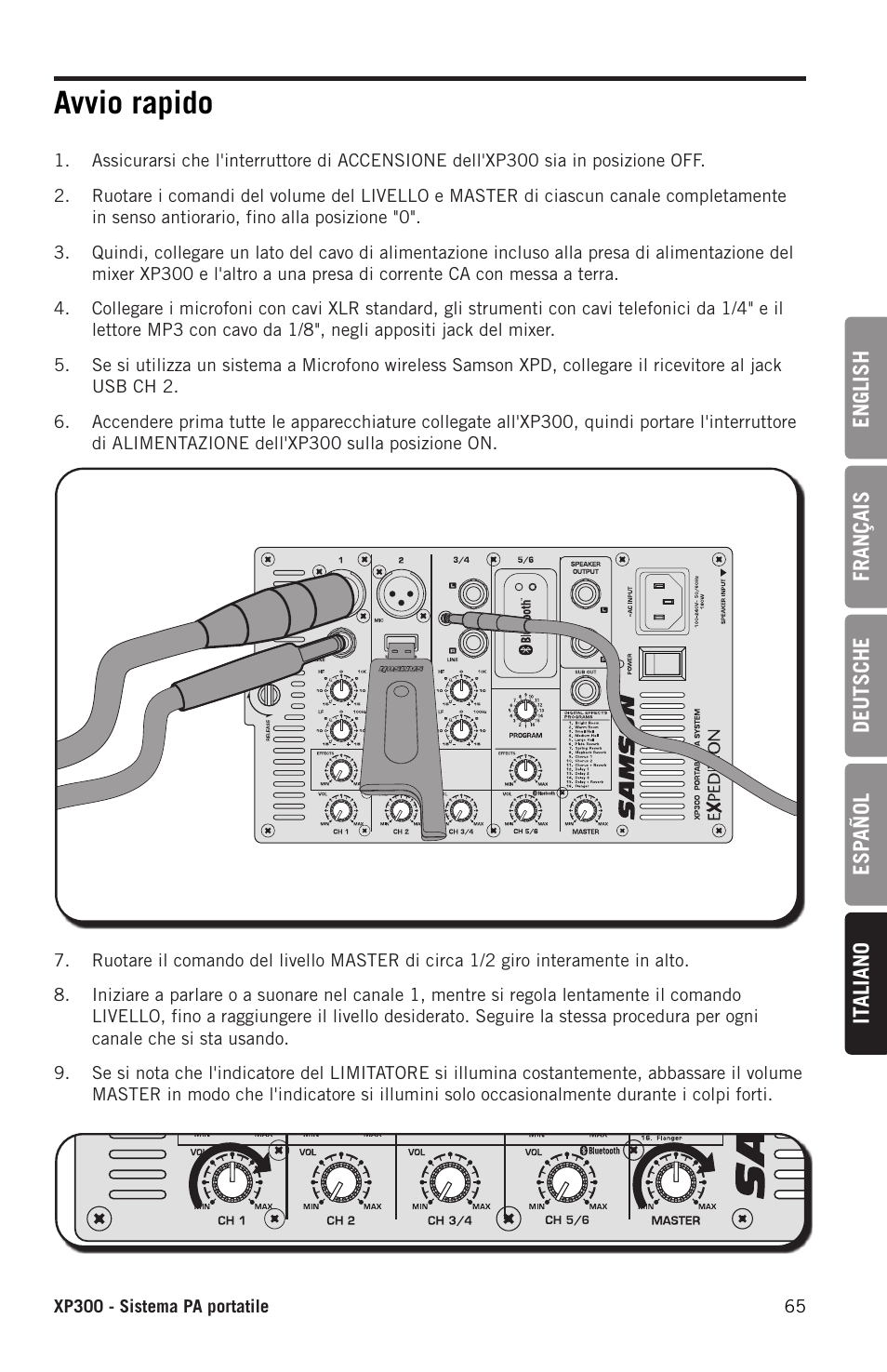 Avvio rapido | Samson Expedition XP300 6" 2-Way 300W All-in-One Portable Bluetooth-Enabled Stereo PA System User Manual | Page 65 / 72