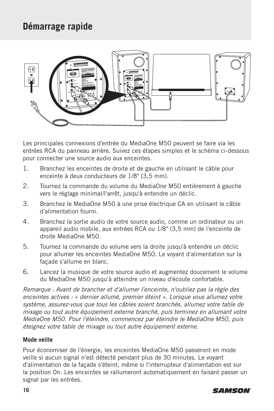 Démarrage rapide | Samson MediaOne M50 Powered Studio Monitors (Pair) User Manual | Page 16 / 52