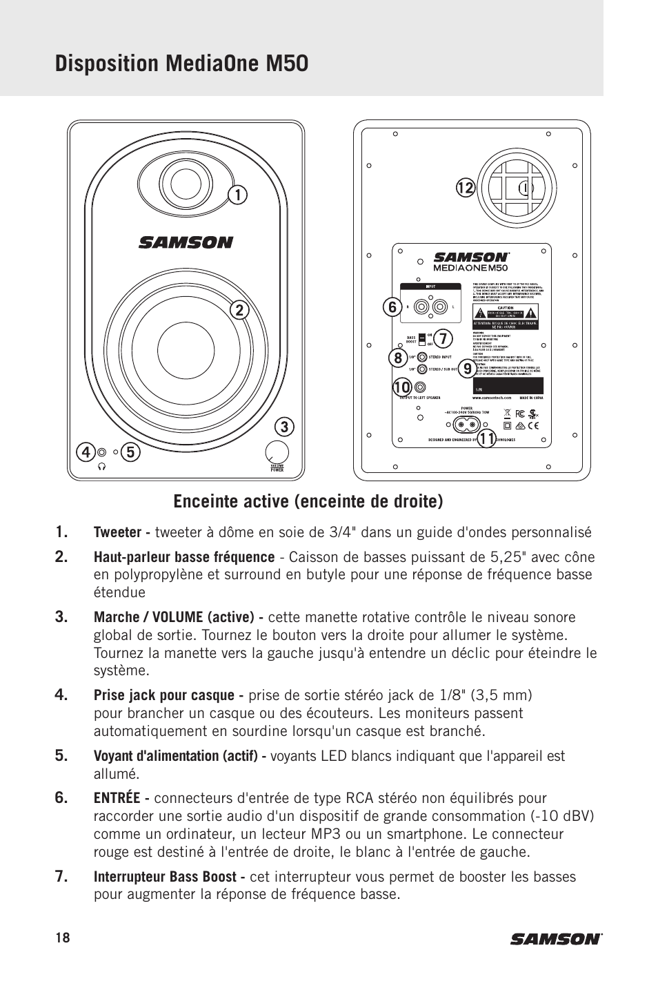 Disposition mediaone m50 | Samson MediaOne M50 Powered Studio Monitors (Pair) User Manual | Page 18 / 52