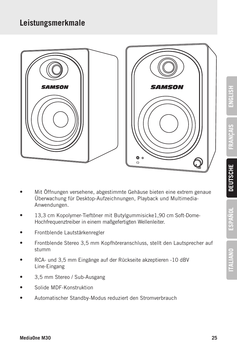 Leistungsmerkmale | Samson MediaOne M50 Powered Studio Monitors (Pair) User Manual | Page 25 / 52