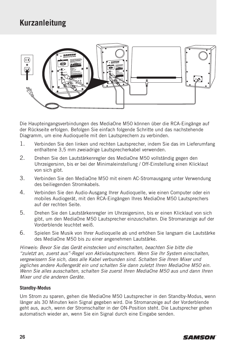 Kurzanleitung | Samson MediaOne M50 Powered Studio Monitors (Pair) User Manual | Page 26 / 52