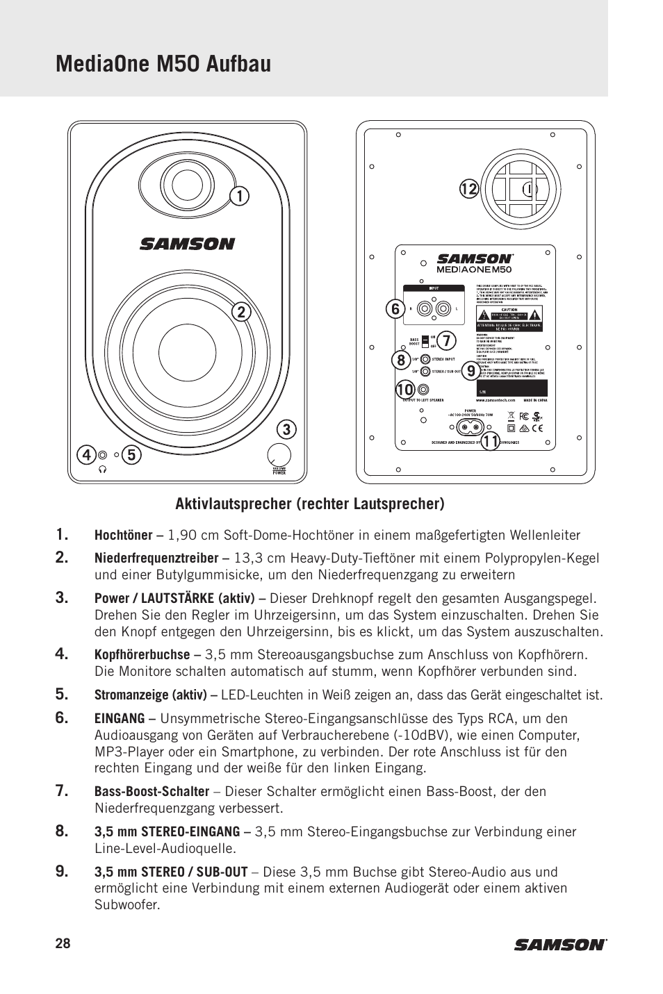 Mediaone m50 aufbau | Samson MediaOne M50 Powered Studio Monitors (Pair) User Manual | Page 28 / 52