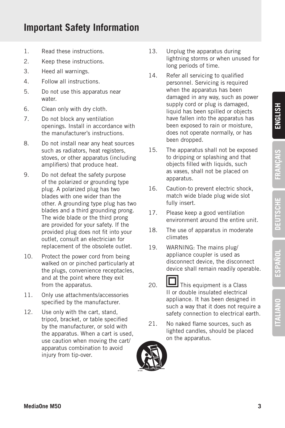 Important safety information | Samson MediaOne M50 Powered Studio Monitors (Pair) User Manual | Page 3 / 52