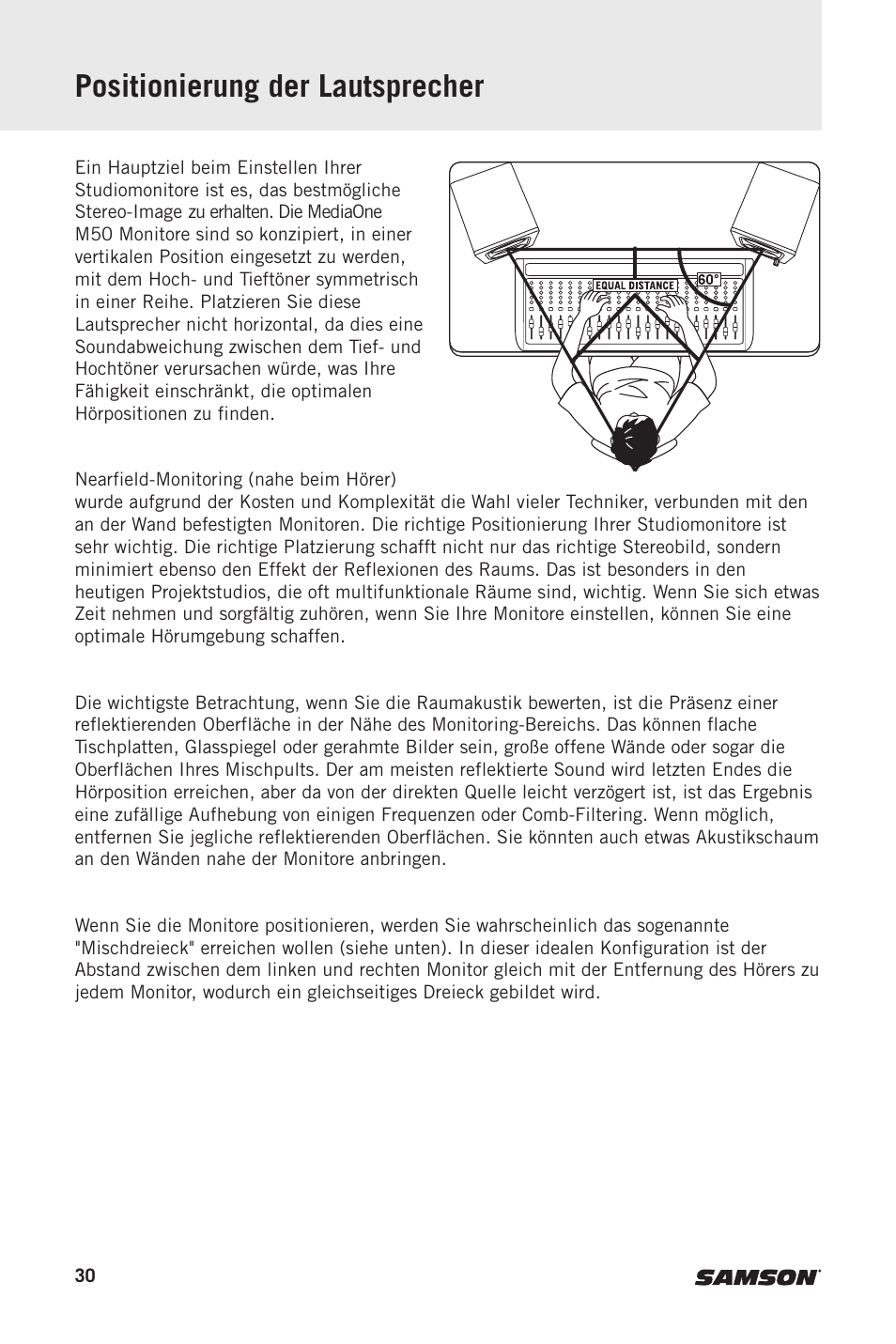 Positionierung der lautsprecher | Samson MediaOne M50 Powered Studio Monitors (Pair) User Manual | Page 30 / 52