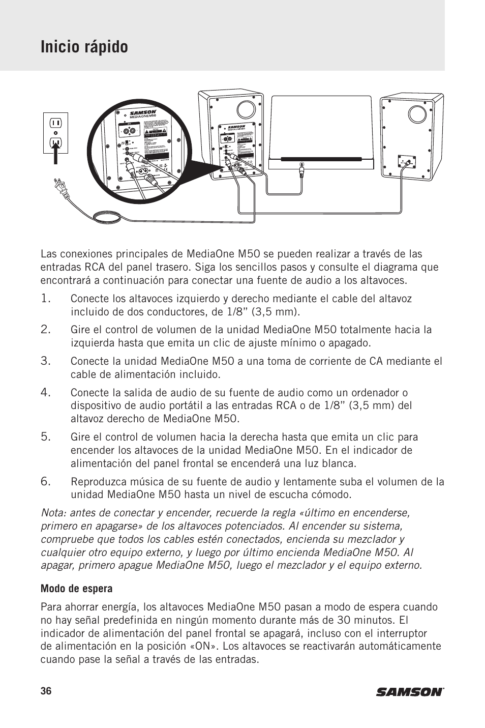 Inicio rápido | Samson MediaOne M50 Powered Studio Monitors (Pair) User Manual | Page 36 / 52