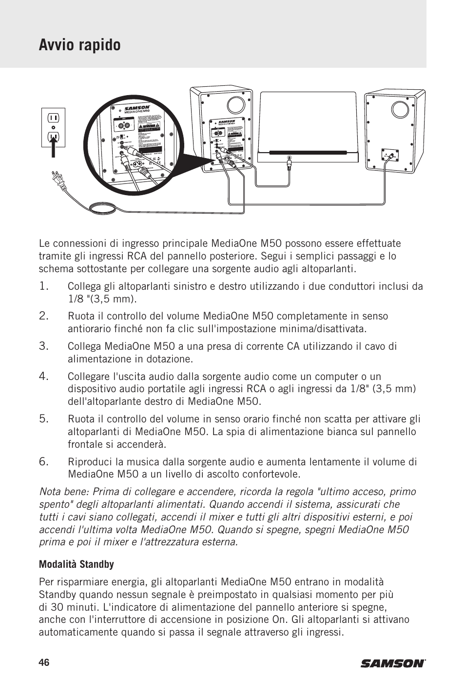 Avvio rapido | Samson MediaOne M50 Powered Studio Monitors (Pair) User Manual | Page 46 / 52