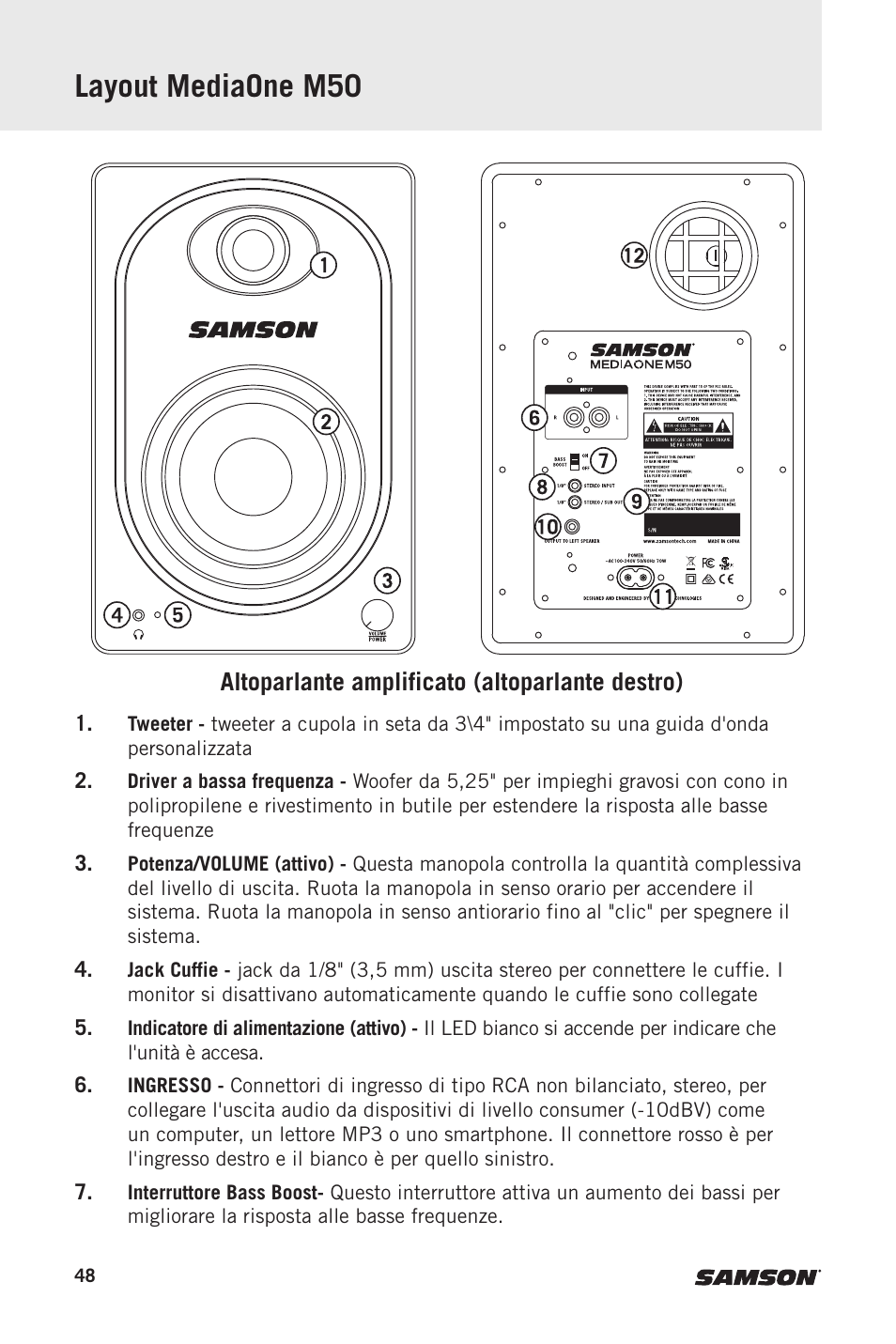 Layout mediaone m50 | Samson MediaOne M50 Powered Studio Monitors (Pair) User Manual | Page 48 / 52