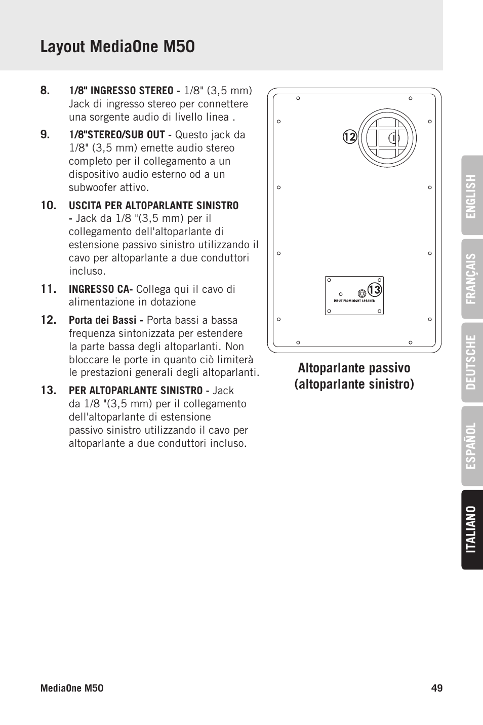 Layout mediaone m50 | Samson MediaOne M50 Powered Studio Monitors (Pair) User Manual | Page 49 / 52