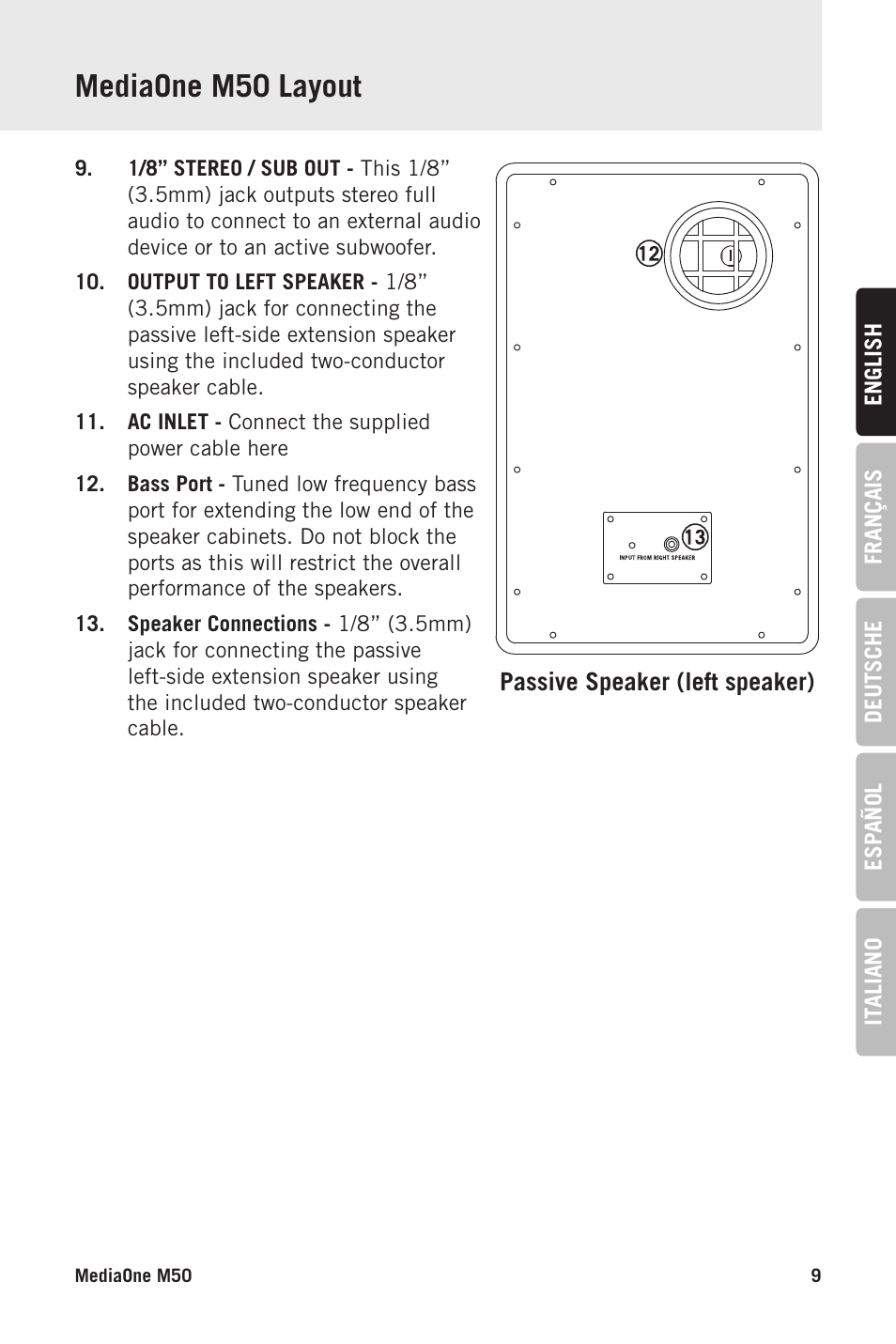 Mediaone m50 layout | Samson MediaOne M50 Powered Studio Monitors (Pair) User Manual | Page 9 / 52