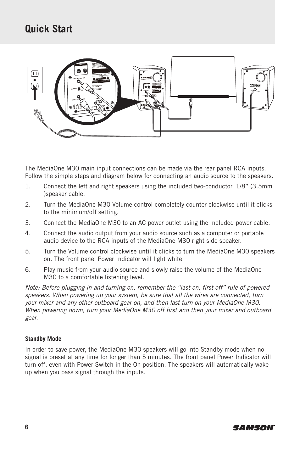 Quick start | Samson MediaOne M30 Powered Studio Monitors (Pair) User Manual | Page 6 / 11