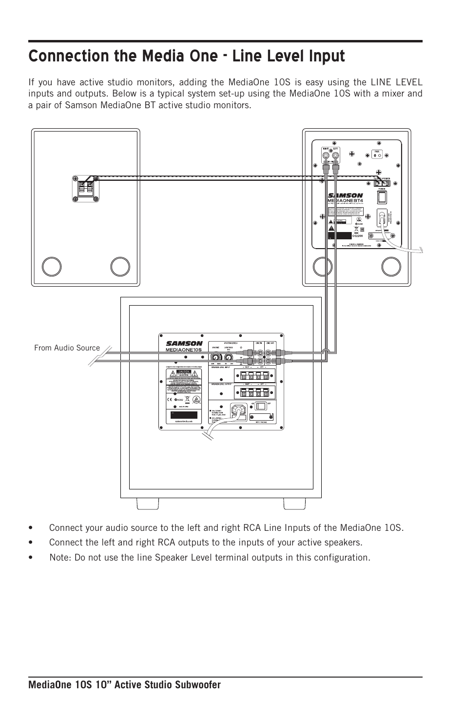 Connection the media one - line level input | Samson MEDIAONE 10S Active Studio Subwoofer User Manual | Page 9 / 12