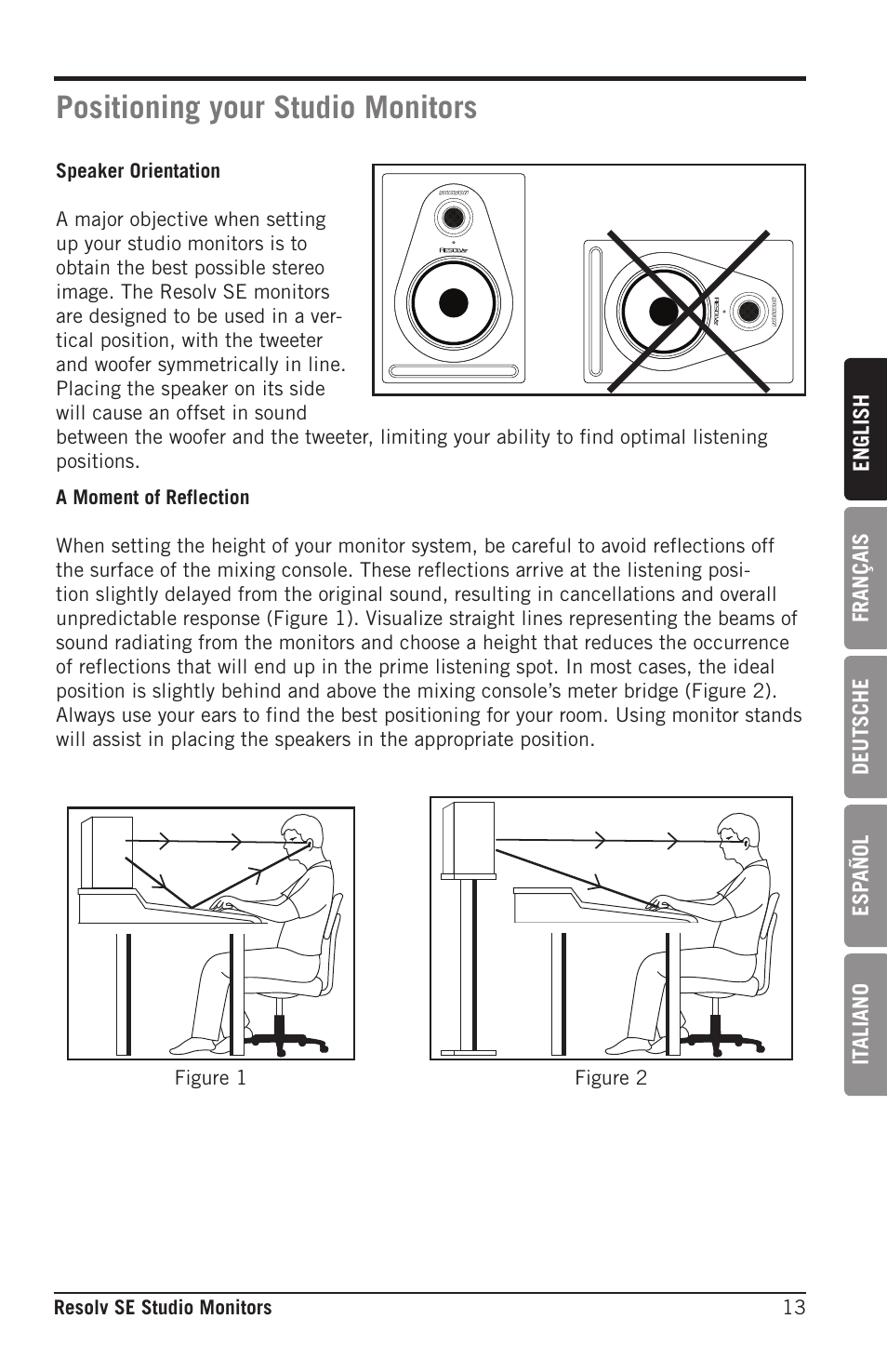 Positioning your studio monitors | Samson Resolv SE5 Two-Way Active 5" Studio Monitor (Each) User Manual | Page 13 / 76