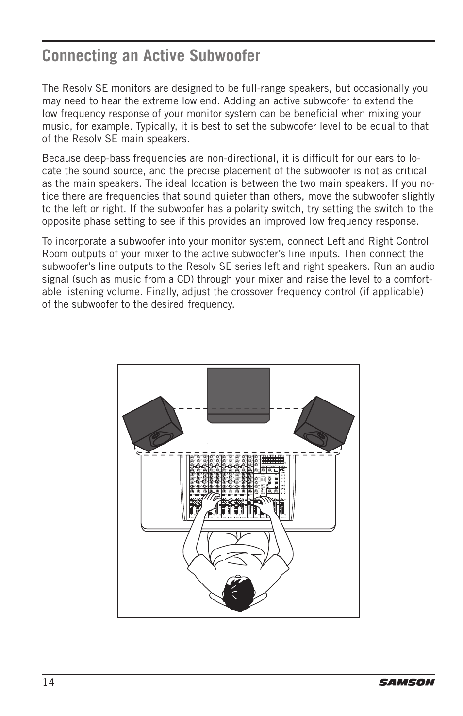 Connecting an active subwoofer | Samson Resolv SE5 Two-Way Active 5" Studio Monitor (Each) User Manual | Page 14 / 76