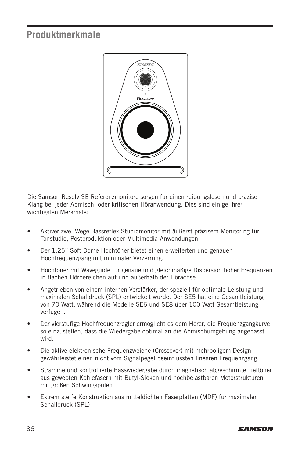 Produktmerkmale | Samson Resolv SE5 Two-Way Active 5" Studio Monitor (Each) User Manual | Page 36 / 76