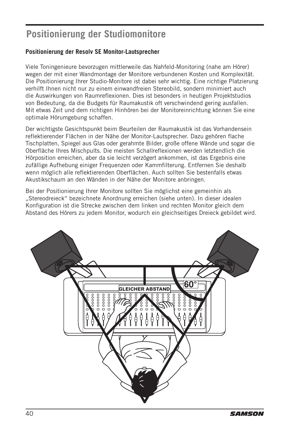 Positionierung der studiomonitore | Samson Resolv SE5 Two-Way Active 5" Studio Monitor (Each) User Manual | Page 40 / 76