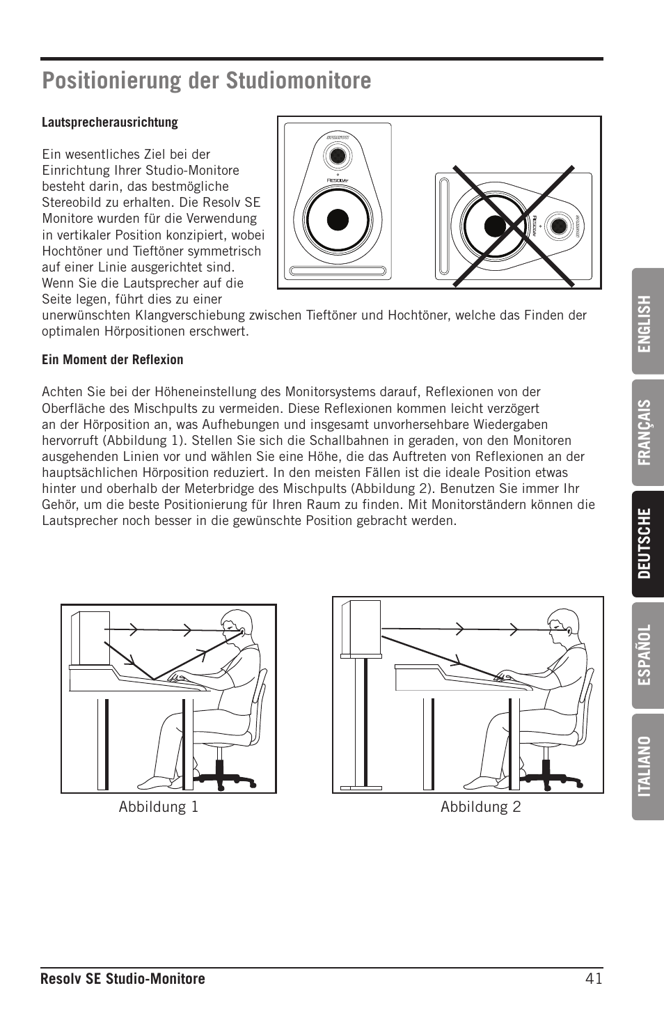 Positionierung der studiomonitore | Samson Resolv SE5 Two-Way Active 5" Studio Monitor (Each) User Manual | Page 41 / 76