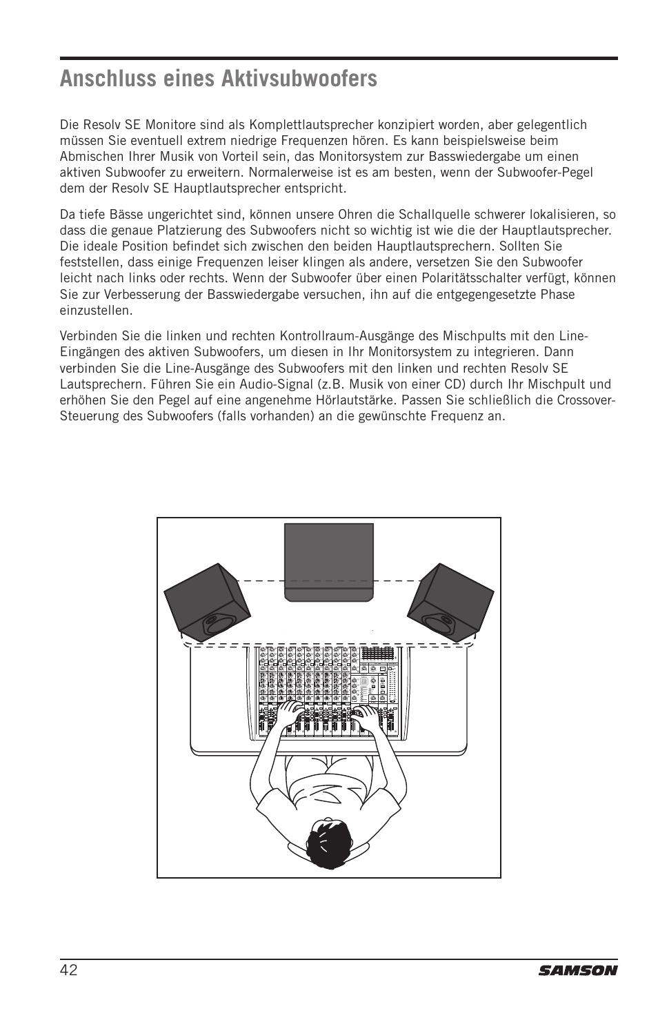 Anschluss eines aktivsubwoofers | Samson Resolv SE5 Two-Way Active 5" Studio Monitor (Each) User Manual | Page 42 / 76