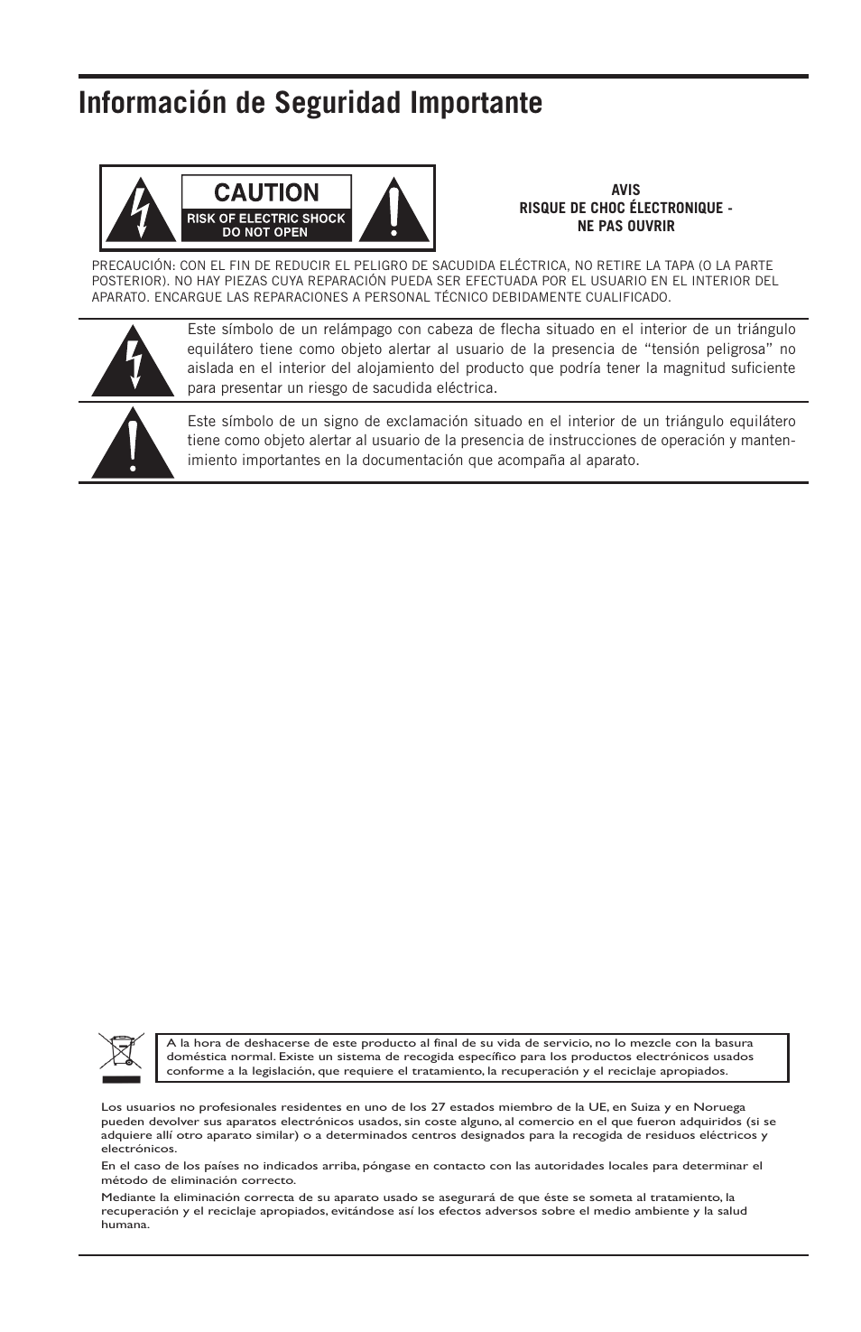 Información de seguridad importante | Samson Resolv SE5 Two-Way Active 5" Studio Monitor (Each) User Manual | Page 46 / 76