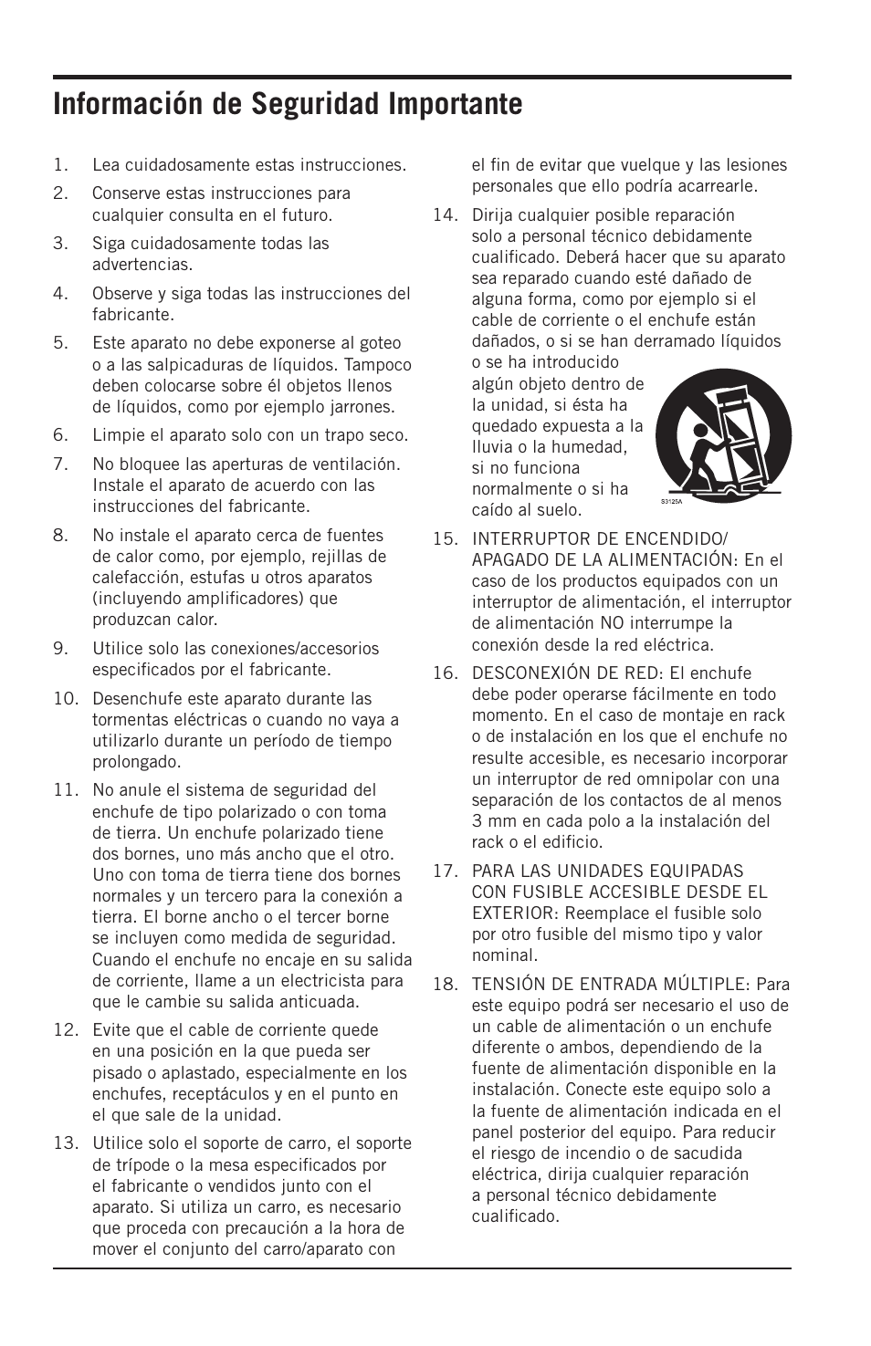 Información de seguridad importante | Samson Resolv SE5 Two-Way Active 5" Studio Monitor (Each) User Manual | Page 47 / 76