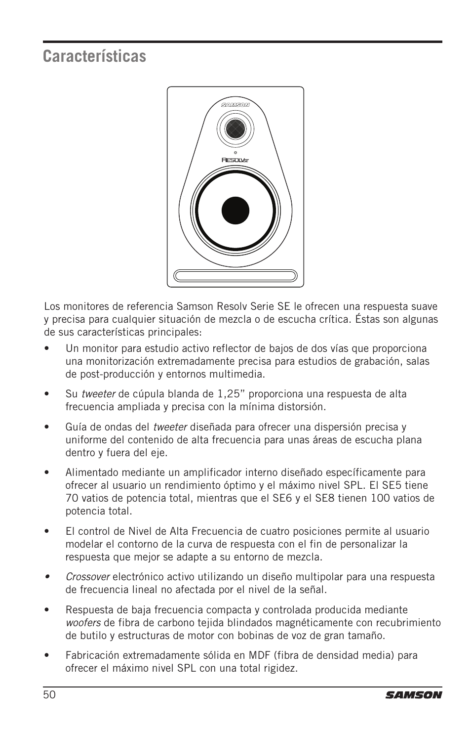 Características | Samson Resolv SE5 Two-Way Active 5" Studio Monitor (Each) User Manual | Page 50 / 76