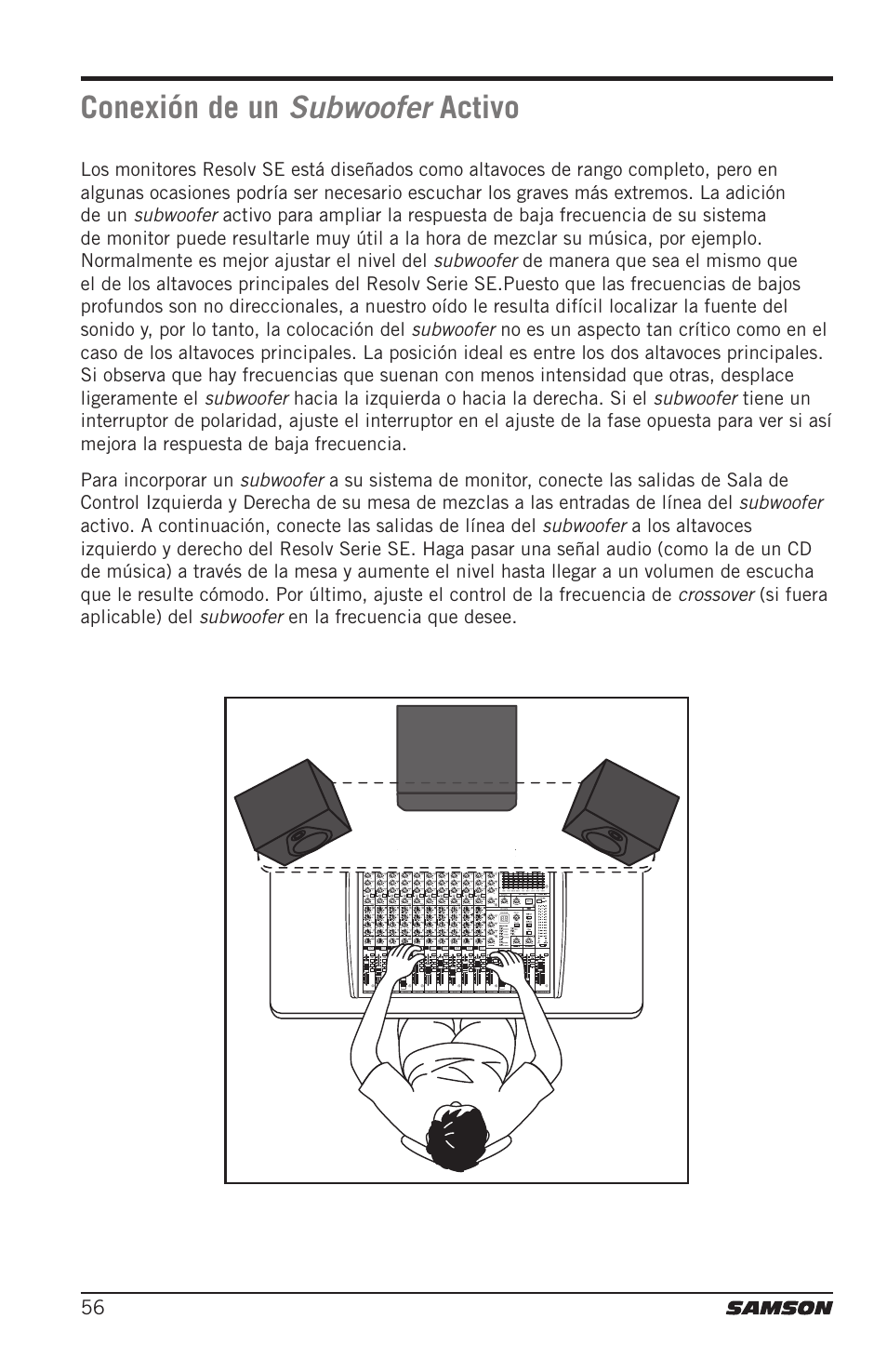 Conexión de un subwoofer activo, Conexión de un, Subwoofer | Activo | Samson Resolv SE5 Two-Way Active 5" Studio Monitor (Each) User Manual | Page 56 / 76