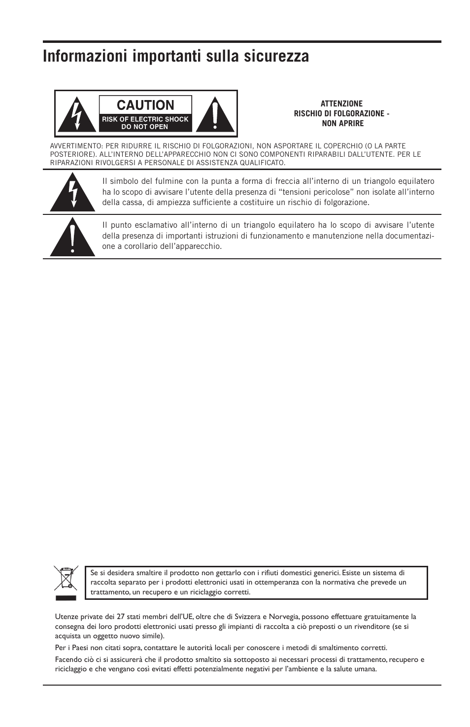 Informazioni importanti sulla sicurezza | Samson Resolv SE5 Two-Way Active 5" Studio Monitor (Each) User Manual | Page 60 / 76