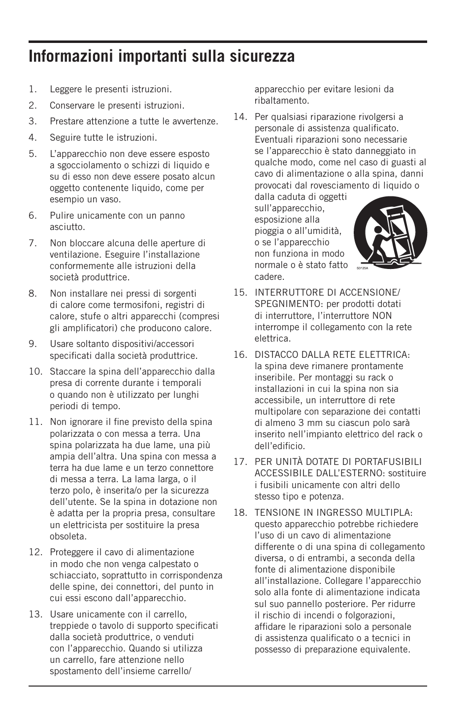 Informazioni importanti sulla sicurezza | Samson Resolv SE5 Two-Way Active 5" Studio Monitor (Each) User Manual | Page 61 / 76