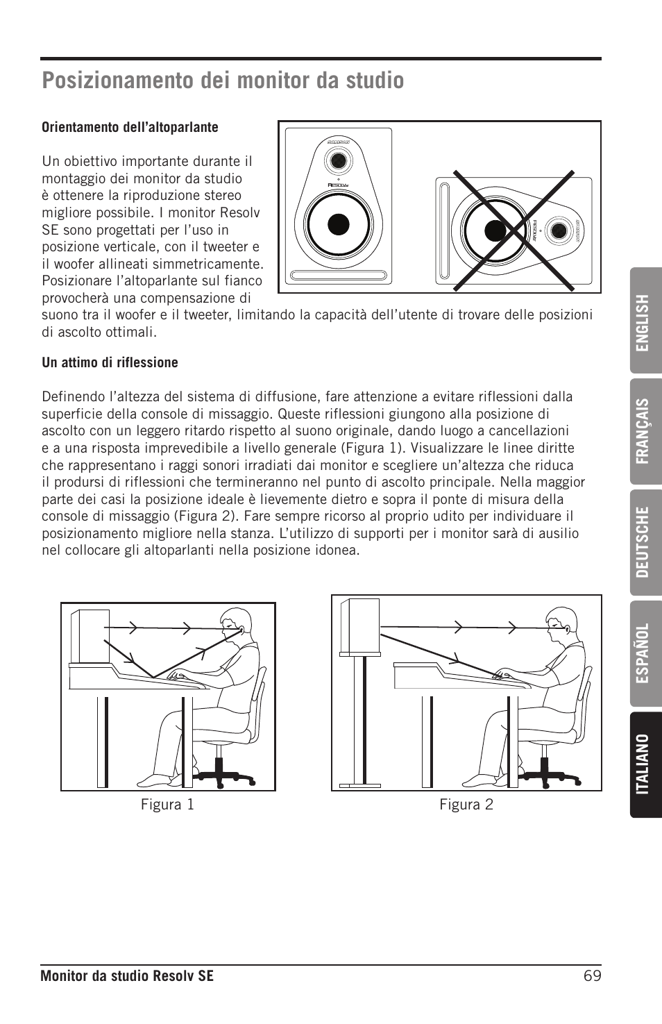 Posizionamento dei monitor da studio | Samson Resolv SE5 Two-Way Active 5" Studio Monitor (Each) User Manual | Page 69 / 76