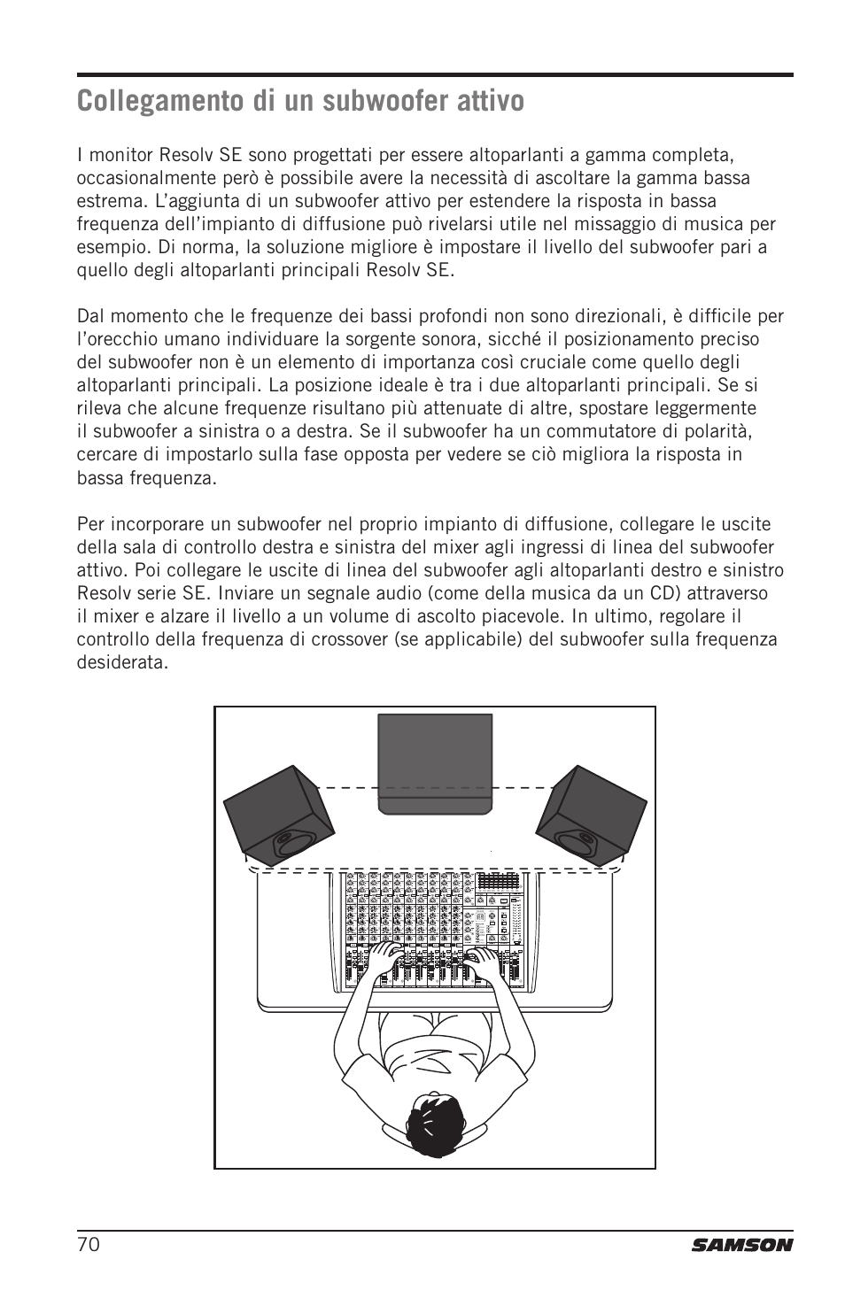 Collegamento di un subwoofer attivo | Samson Resolv SE5 Two-Way Active 5" Studio Monitor (Each) User Manual | Page 70 / 76