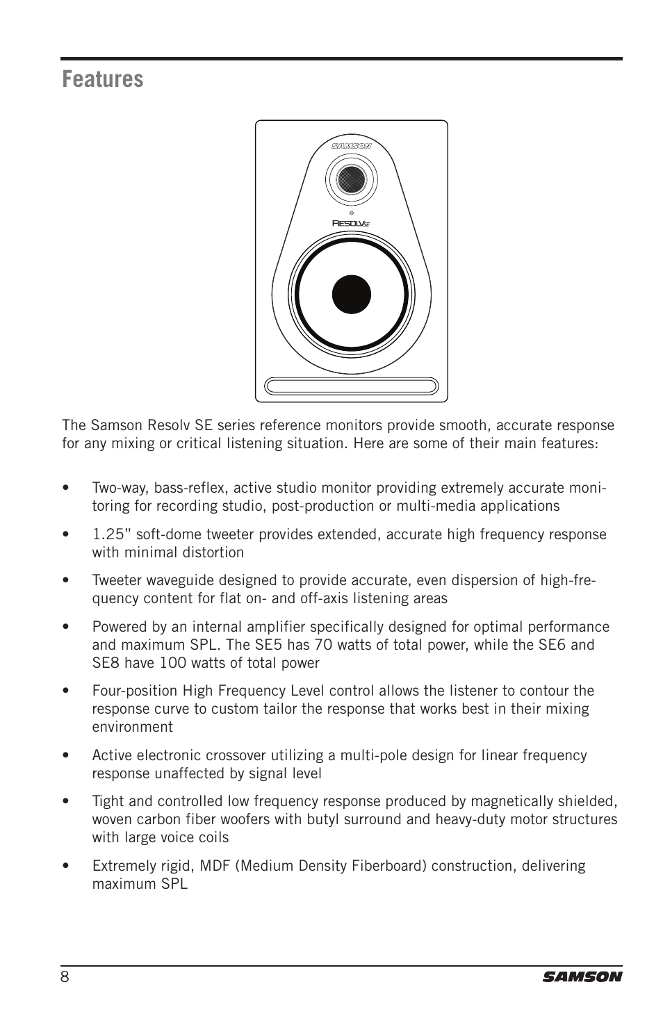 Features | Samson Resolv SE5 Two-Way Active 5" Studio Monitor (Each) User Manual | Page 8 / 76