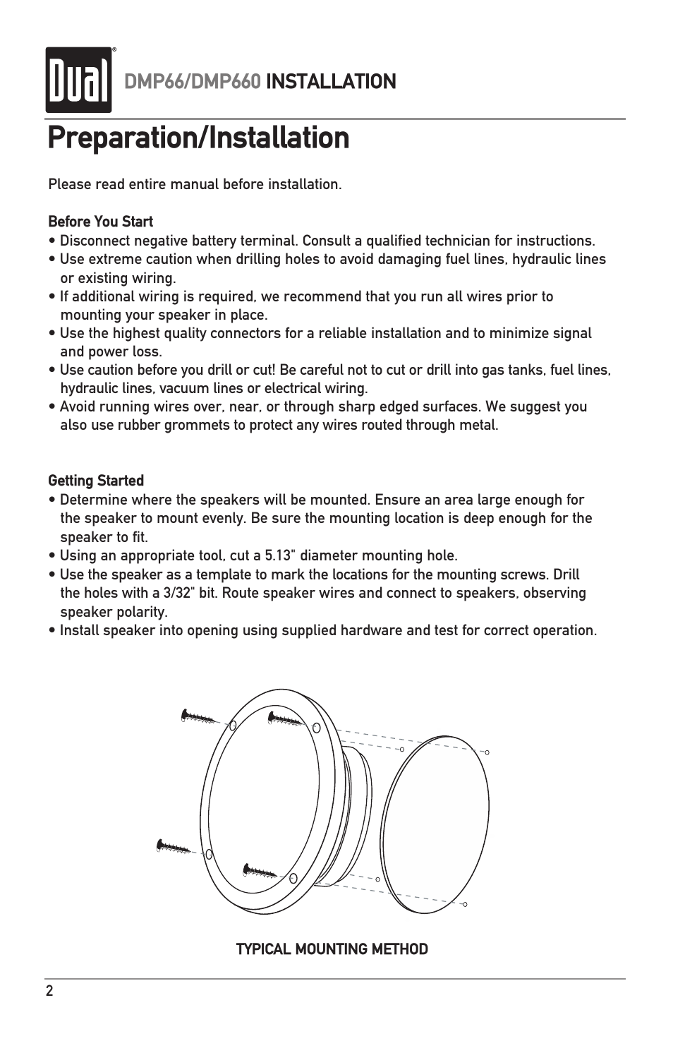 Preparation/installation | Dual MARINE DMP660 User Manual | Page 2 / 4
