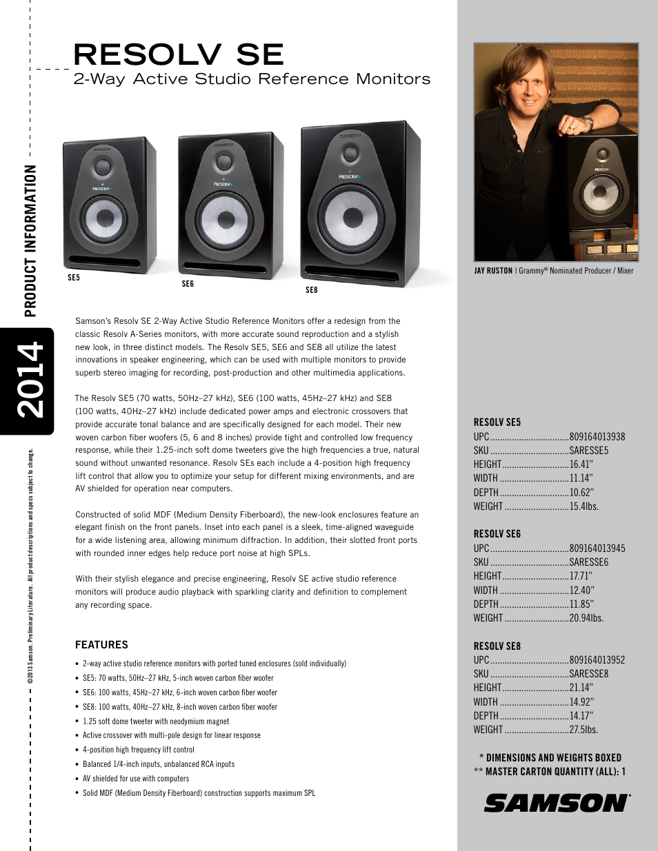 Samson Resolv SE8 Two-Way Active 8" Studio Monitor (Each) User Manual | 1 page