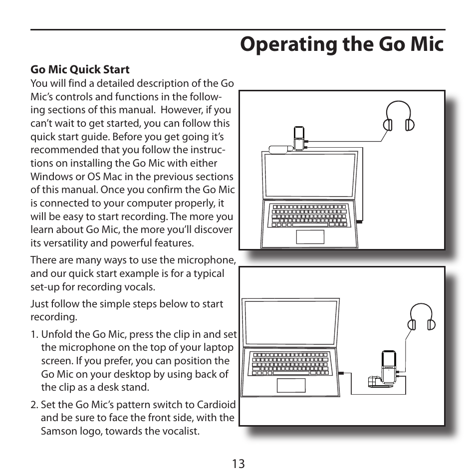 Operating the go mic | Samson Go Mic USB Microphone for Mac and Windows Computers (Silver) User Manual | Page 15 / 24
