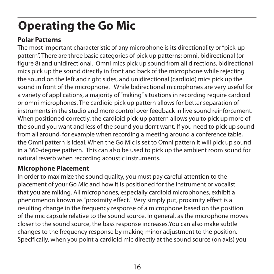 Operating the go mic | Samson Go Mic USB Microphone for Mac and Windows Computers (Silver) User Manual | Page 18 / 24