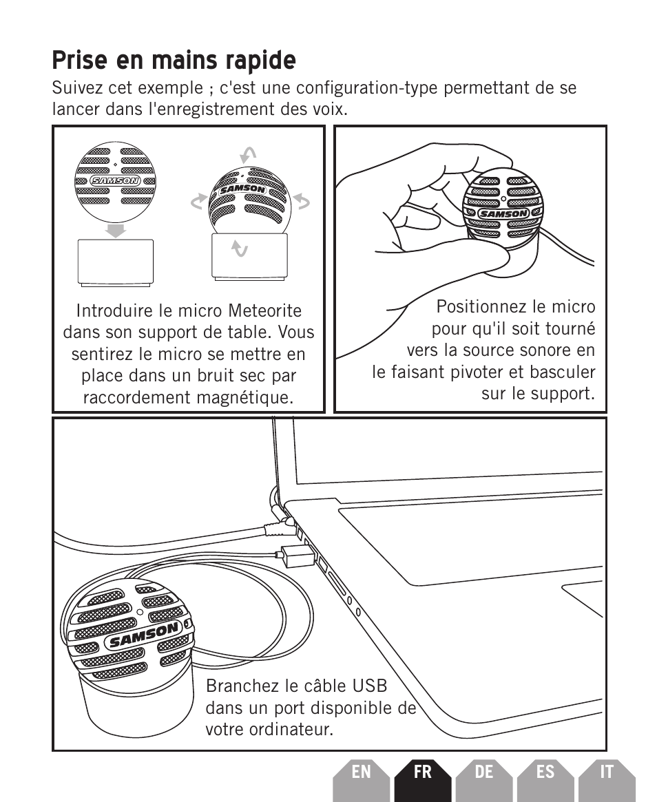 Prise en mains rapide | Samson Meteorite USB Condenser Microphone User Manual | Page 11 / 36