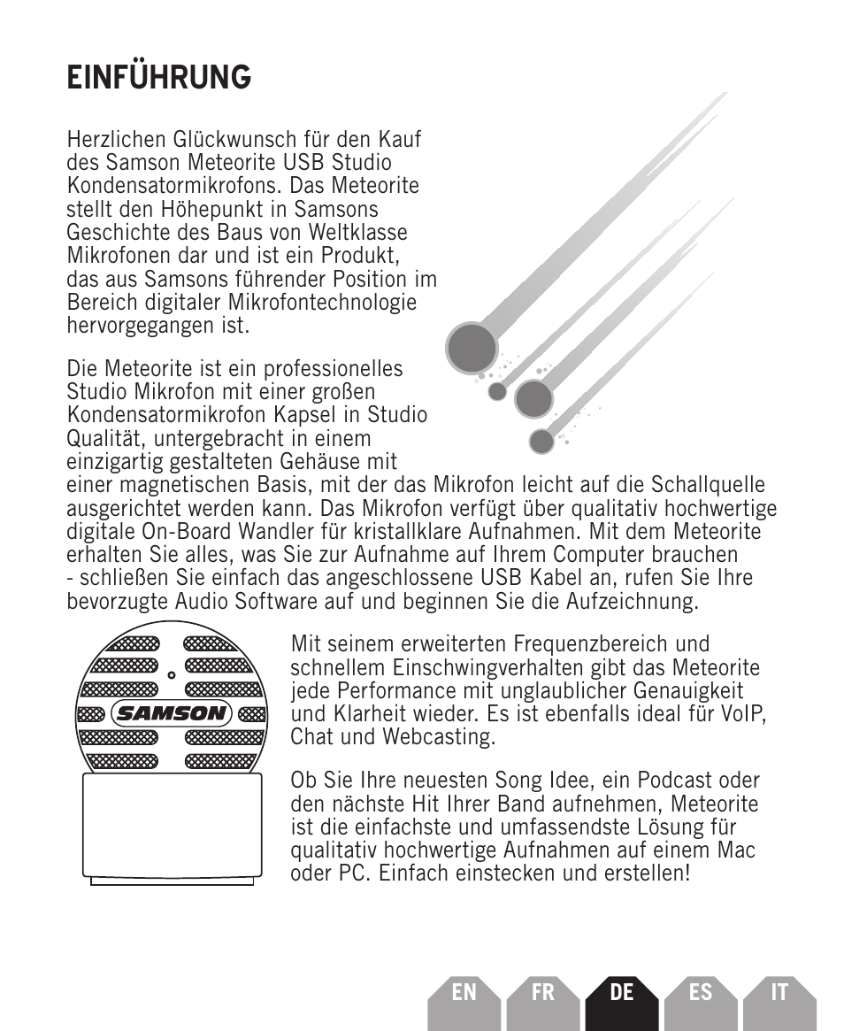 Einführung | Samson Meteorite USB Condenser Microphone User Manual | Page 15 / 36